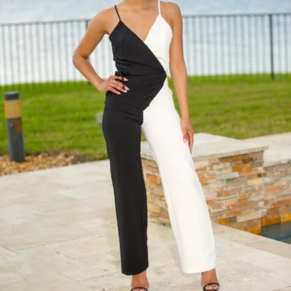 💃 two tone black & white jumpsuit - Picture 1 of 8